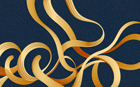 Golden wavy lines pattern background with Generative AI.の素材