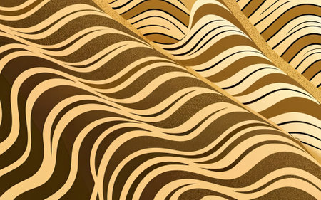 Golden wavy lines pattern background with Generative AI.の素材