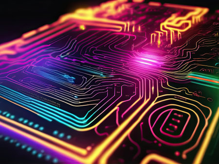 image of information flow on the circuit board with Generative AI.の素材