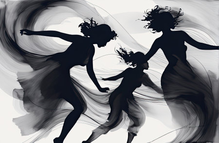 dancing motion blur women in style of ink art with Generative AI.の素材