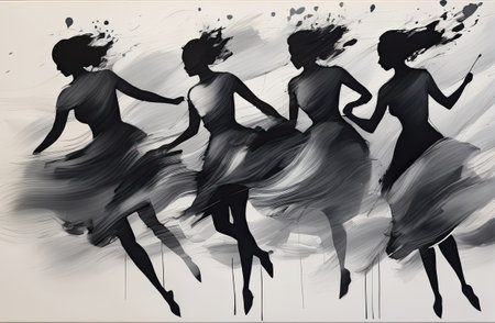 dancing motion blur women in style of ink art with Generative AI.の素材