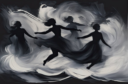 dancing motion blur women in style of ink art with Generative AI.の素材