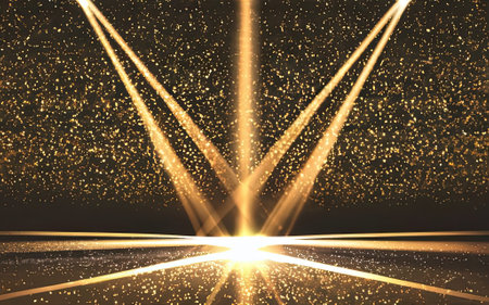golden glitter lights and Stage spot light effect with Generative AI.の素材