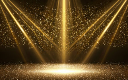 golden glitter lights and Stage spot light effect with Generative AI.の素材