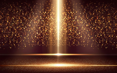 golden glitter lights and Stage spot light effect with Generative AI.の素材