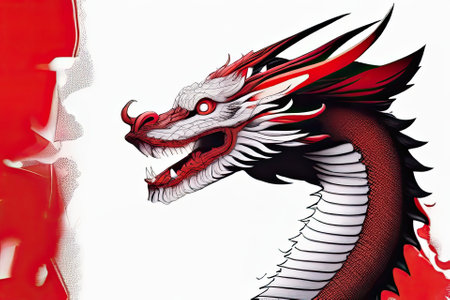 Japanese dragon face in watercolor sytle with Generative AI.の素材