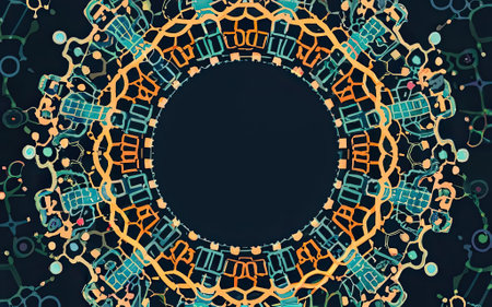 Cyan pattern of dots background frame of geometric shapes with Generative AI.の素材