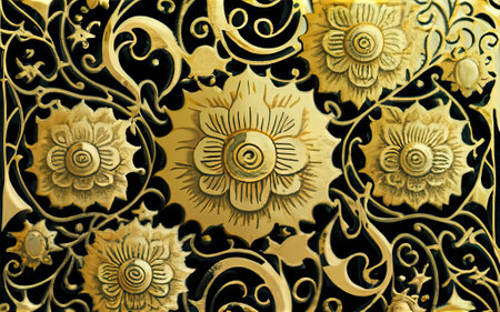 Japanese traditional gold foil floral texture background with Generative AI.の素材