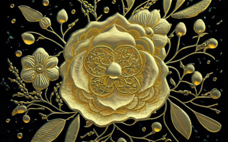 Japanese traditional gold foil floral texture background with Generative AI.の素材