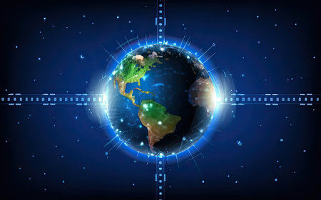 Planet Earth with global communication system and communication satellites with Generative AI.の素材
