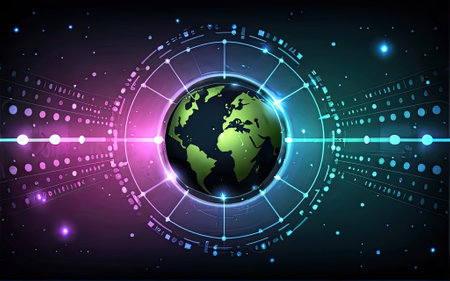 Planet Earth with global communication system and communication satellites with Generative AI.の素材