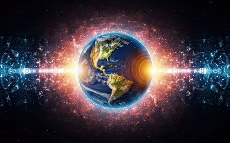 Planet Earth with global communication system and communication satellites with Generative AI.の素材