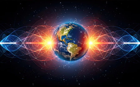 Planet Earth with global communication system and communication satellites with Generative AI.の素材