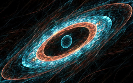 Blue glowing curves with particles of light with Generative AI.の素材