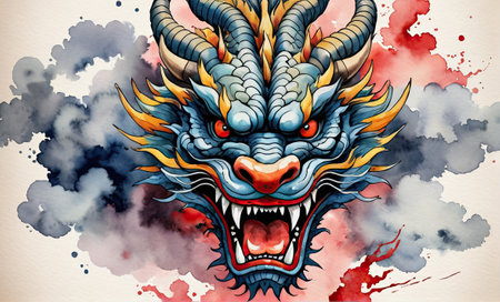 Japanese dragon face with Generative AI.の素材