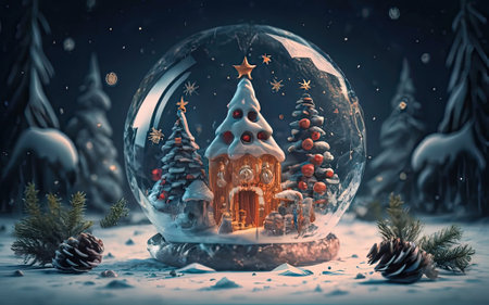 Crystal ball with Christmas decorations with Generative AI.の素材