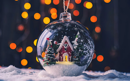 Crystal ball with Christmas decorations with Generative AI.の素材