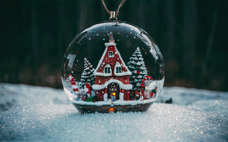 Crystal ball with Christmas decorations with Generative AI.の素材