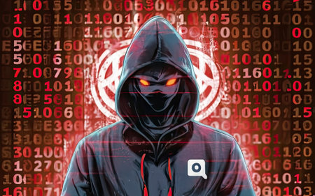 Hacker in hoodie in dark neon digit symbol background with Generative AI.の素材