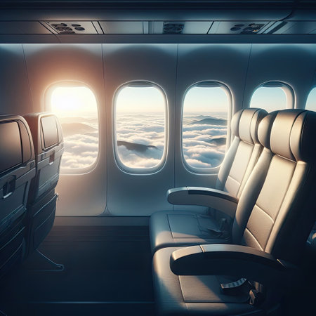 view from airplane window with Generative AI.の素材