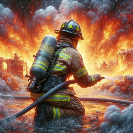 Firefighter in Blaze with Generative AI.の素材