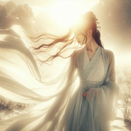 Classical Chinese beauty in the snow with Generative AI.の素材