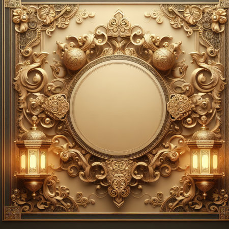 Golden Elegance: An Ornate Frame and Lantern with Generative AI.の素材
