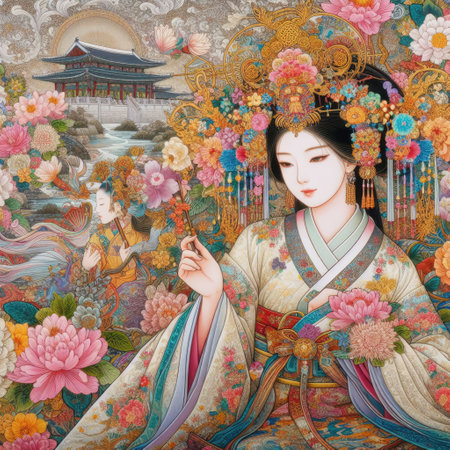 Korean beauty elegant Figure Amidst a Floral Fantasy with Generative AI.の素材