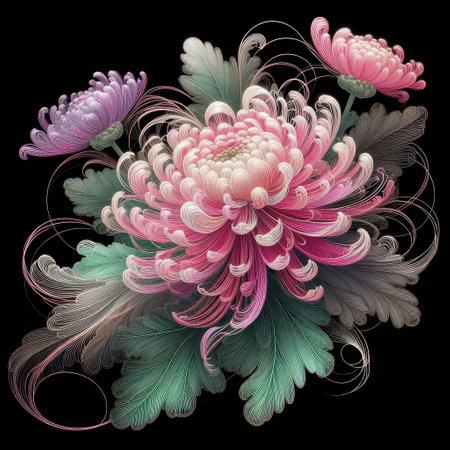 Transparent embroidered chrysanthemum with Generative AI.の素材