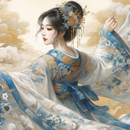 Elegance in Blue: A Portrait of Chinese traditional dress girl with Generative AI.の素材