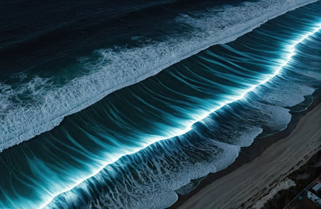 Illuminated Waves at Night with Generative AI.の素材