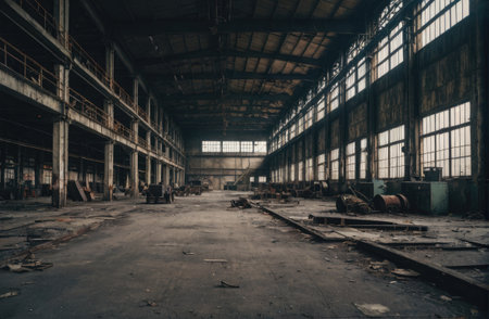 empty abandoned 1980 factory with Generative AI.の素材