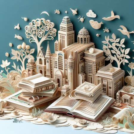 world book day in Paper art with Generative AI.の素材
