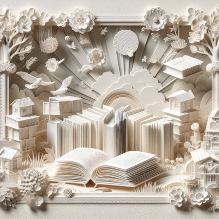 world book day in Paper art with Generative AI.の素材