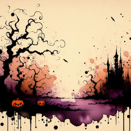 Halloween background in ink paint with Generative AI.の素材