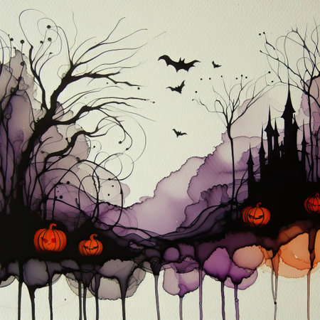 Halloween background in ink paint with Generative AI.の素材