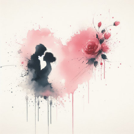 Valentine's day in ink paint with Generative AI.の素材