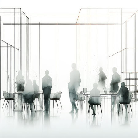 people working together in office in ink painting with Generative AI.の素材