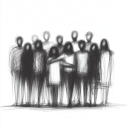 Group of abstract diverse people, Friends or coworkers together in Charcoal drawing with Generative AI.の素材