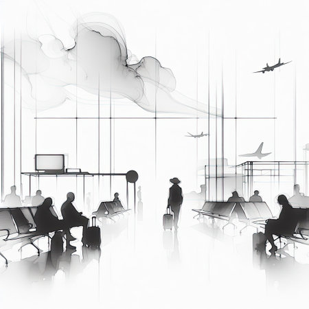 Lounge of an airport in watercolor with Generative AI.の素材