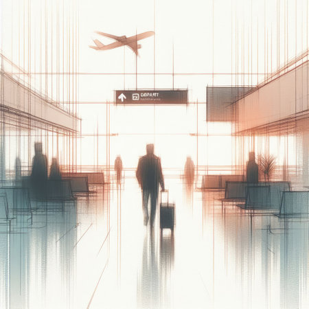 Sketch Lounge of an airport with Generative AI.の素材