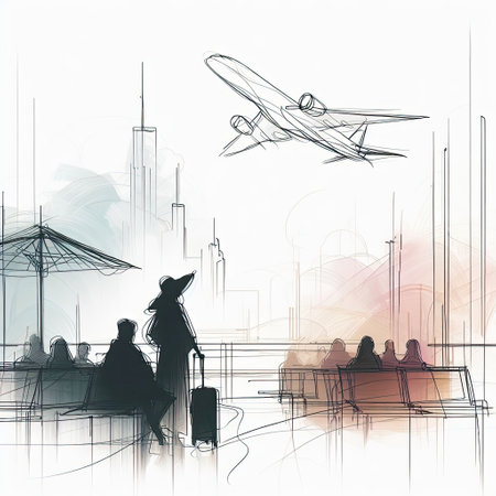 Sketch Lounge of an airport with Generative AI.の素材