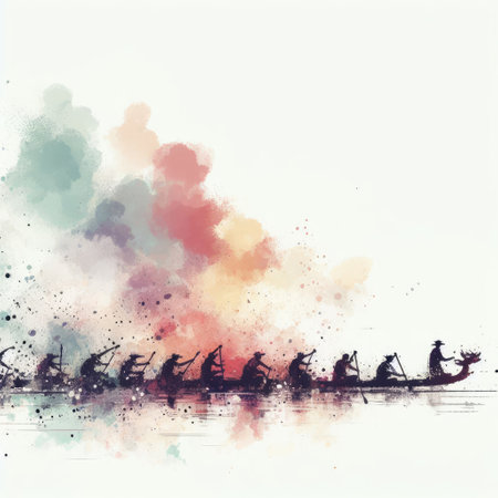 Dragon Boat Festival Celebration and Dragon Boat Race Scene with Generative AI.の素材