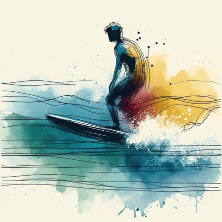 the surfers with hand drawn in Generative AI.の素材