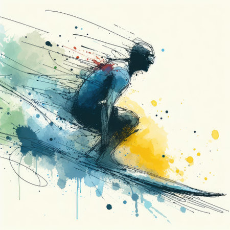 the surfers with hand drawn in Generative AI.の素材