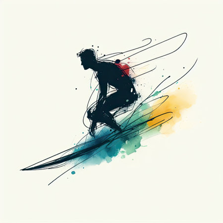 the surfers with hand drawn in Generative AI.の素材