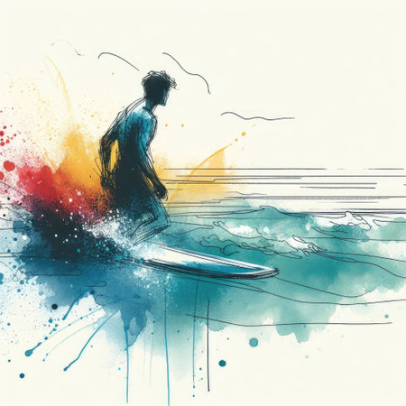 the surfers with hand drawn in Generative AI.の素材