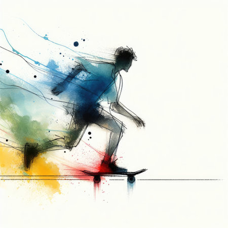 Hand drawn skateboarding in Generative AI.の素材