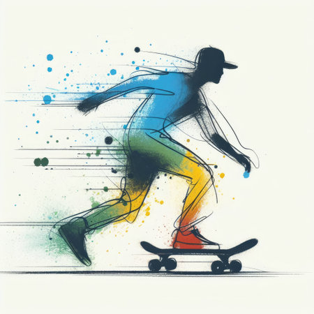 Hand drawn skateboarding in Generative AI.の素材