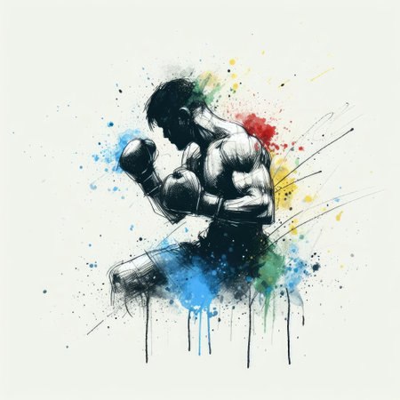 boxing isolated illustration ink drawing with Generative AI.の素材